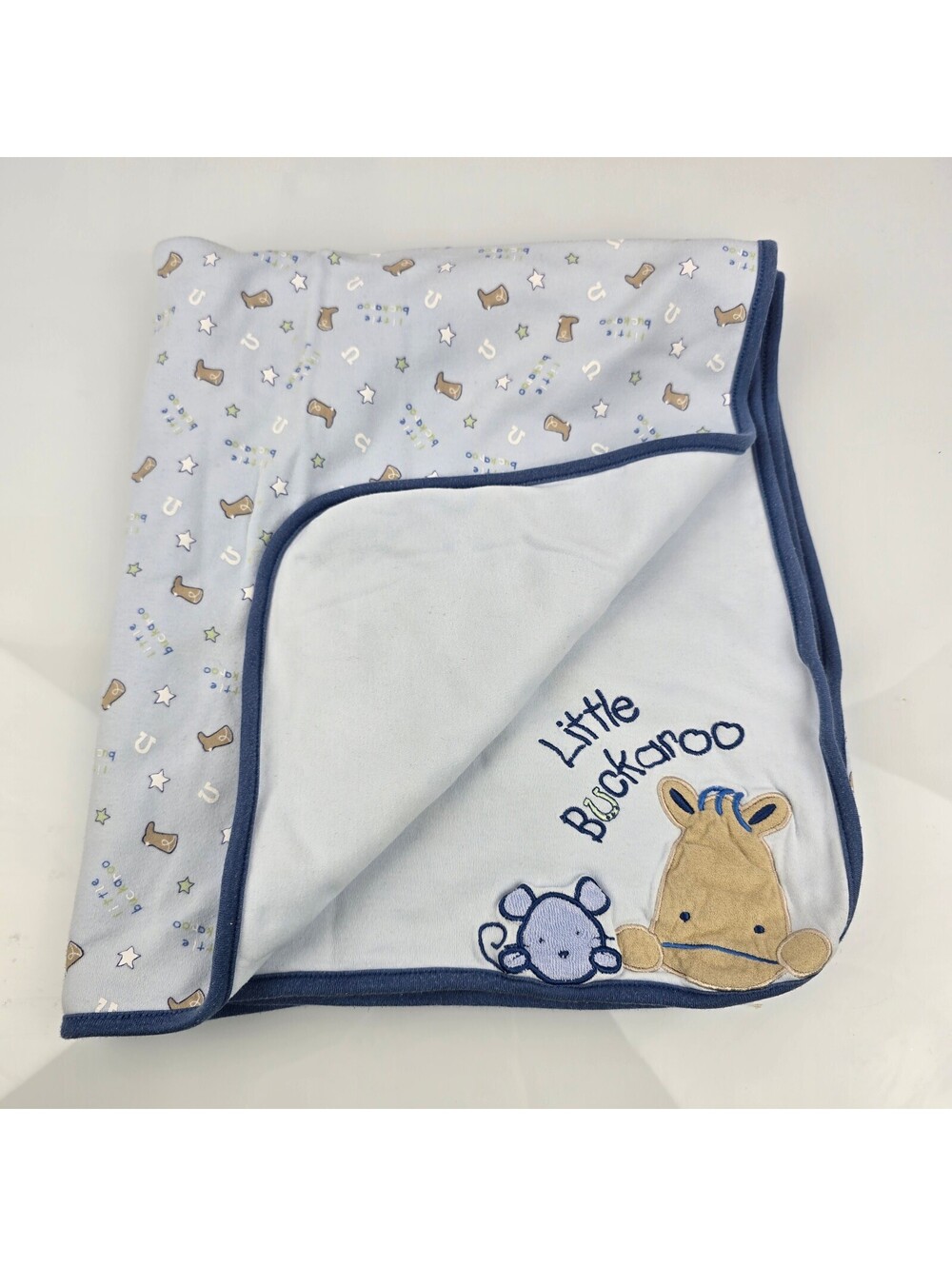 Just One Year by Carter's Little Buckaroo Baby Blanket Horse Pony Blue Star Boot
